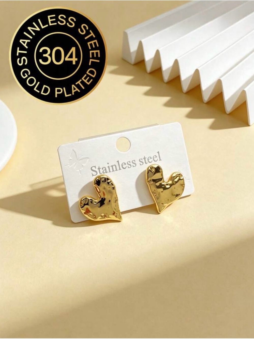 🌺 New Gold Heart Stainless Steel Stud Earrings - Minimal Women's Jewelry